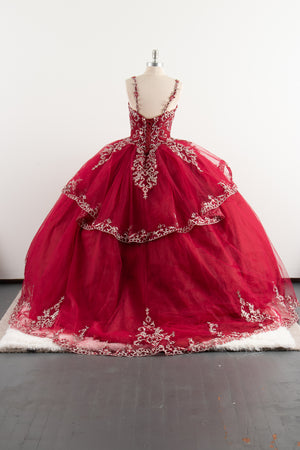 Red Quinceañera Sleeveless Dress opened back