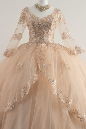 beige quince dresses Long sleeve Peach/cream Quinceañera Dress 3XL