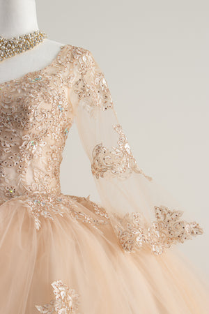 cream quinceanera dresses Long sleeve Peach/cream Quinceaera Dress 3XL