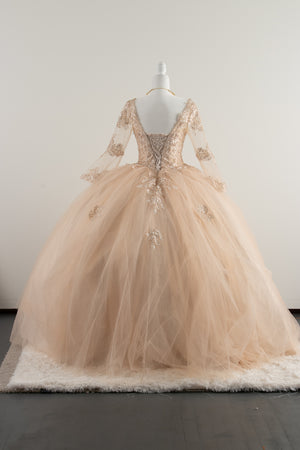 Long Sleeve Peach/Cream Quinceaera Dress 3XL Long Sleeve Peach/Cream Quinceaera Dress 3XL