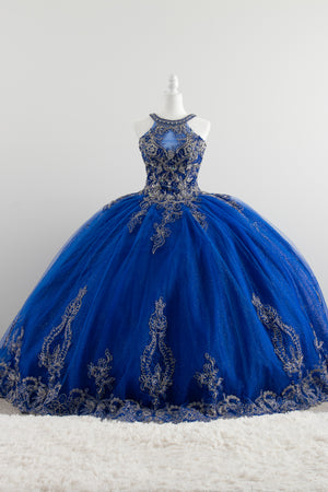Sleeveless and strapless Royal Blue Quinceañera Dress